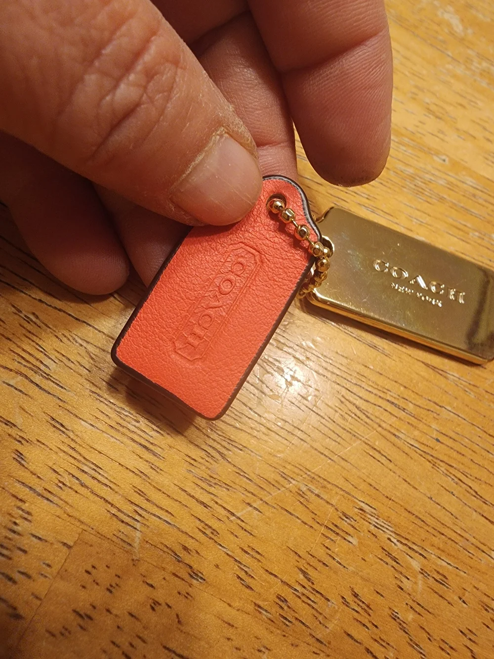Coach Gold Metal & Red Leather Double Tag Key Charm